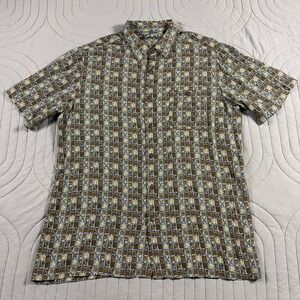 Campia Mens Large Geometric Tile Print Rayon Short Sleeve Button Shirt